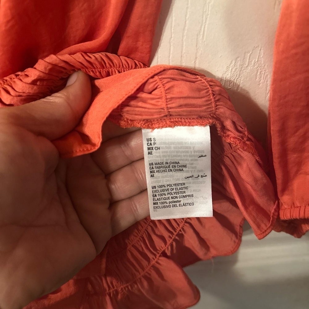 Alfani Orange Size Small Long Sleeve Ruched Open-Shoulder Blouse - Picture 5 of 5